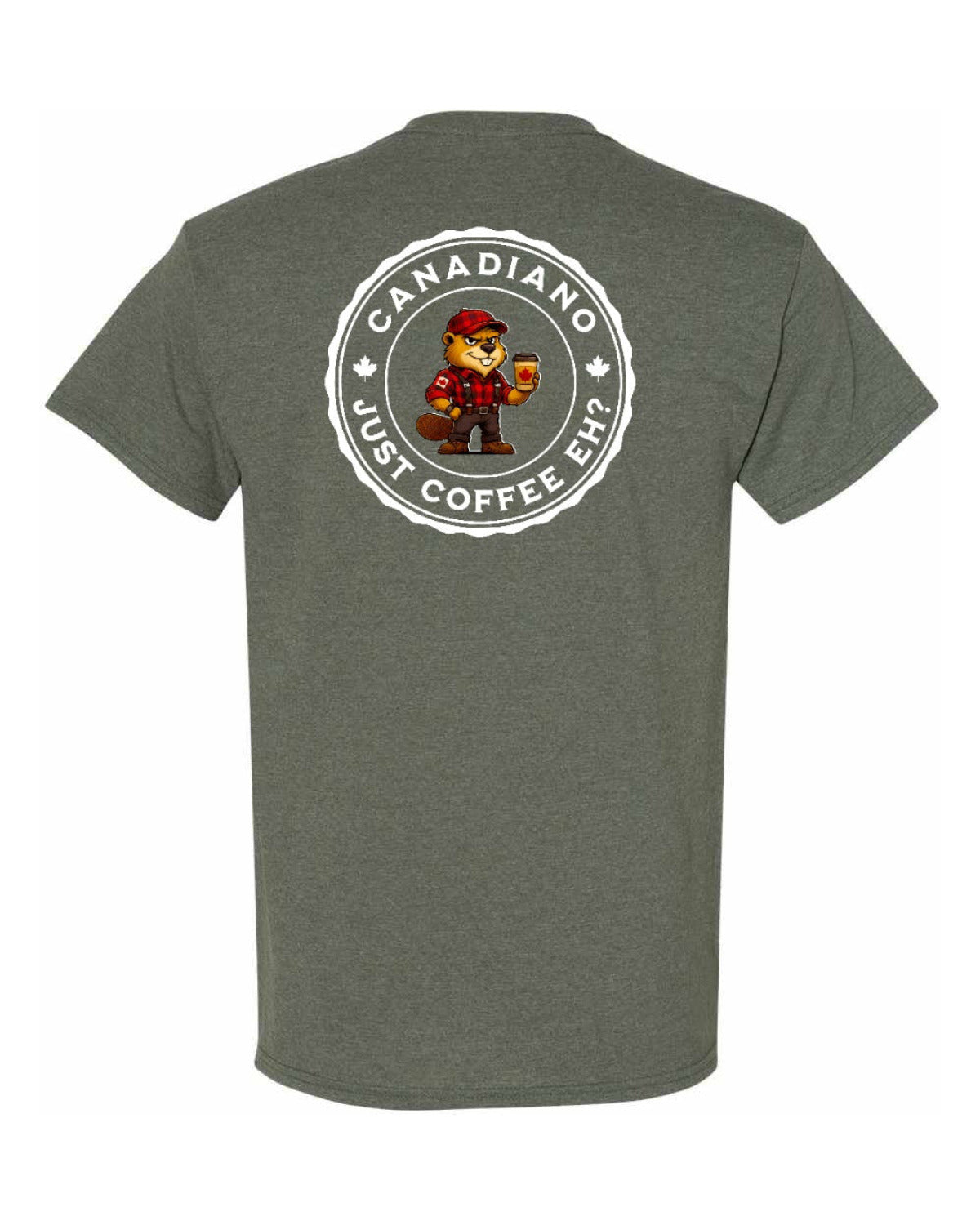 Canadiano Just Coffee Eh Male Beaver Left Chest & Back Men's Tee