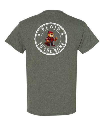 Plaid to the Bone Beaver Left Chest & Back Men's Tee - Gildan Canada (sewn Internationally)