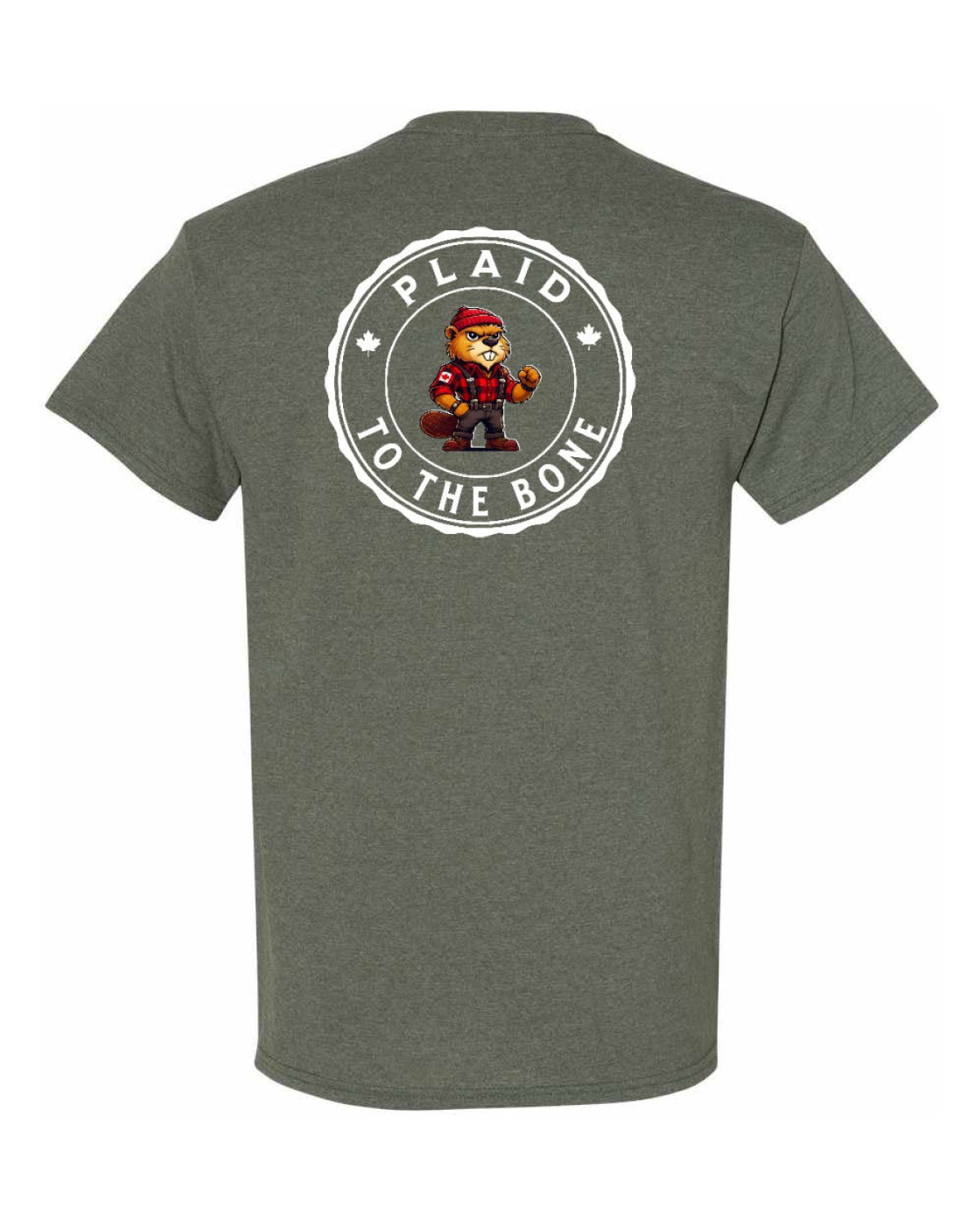 Plaid to the Bone Beaver Left Chest & Back Men's Tee