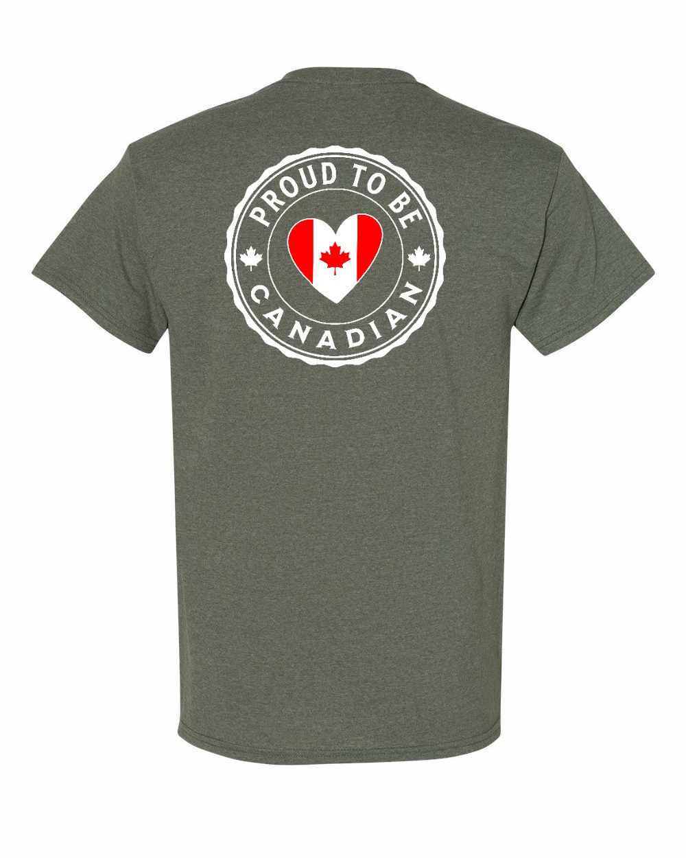 Proud to be Canadian Proud to be Heart Flag Left Chest and Back Men's Tee - Gildan Canada (sewn Internationally)