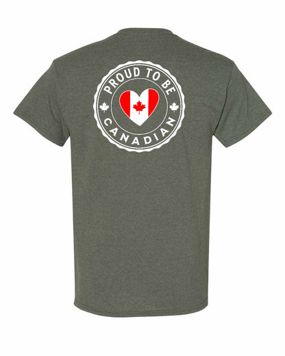 Proud to be Canadian Proud to be Heart Flag Left Chest and Back Men's Tee - Gildan Canada (sewn Internationally)