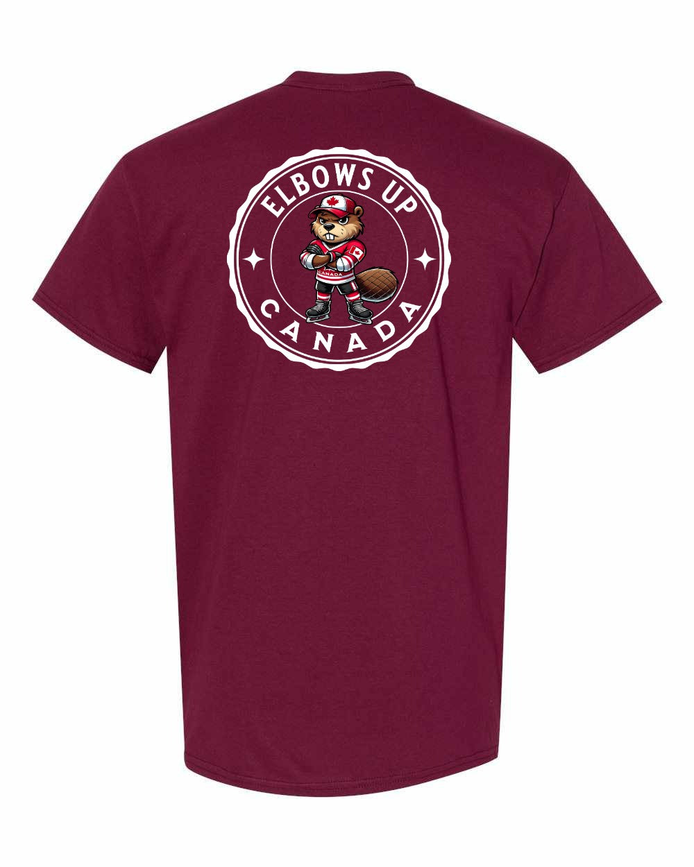 Elbows Up Beaver Left Chest & Back Men's Tee - Gildan Canada (sewn Internationally)