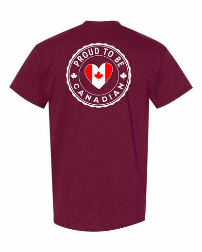 Proud to be Canadian Proud to be Heart Flag Left Chest and Back Men's Tee - Gildan Canada (sewn Internationally)