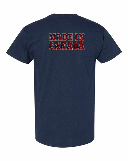Made in Canada Plaid Background Left Chest and Back Men's Tee