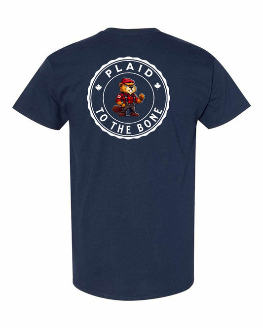 Plaid to the Bone Beaver Left Chest & Back Men's Tee - Gildan Canada (sewn Internationally)