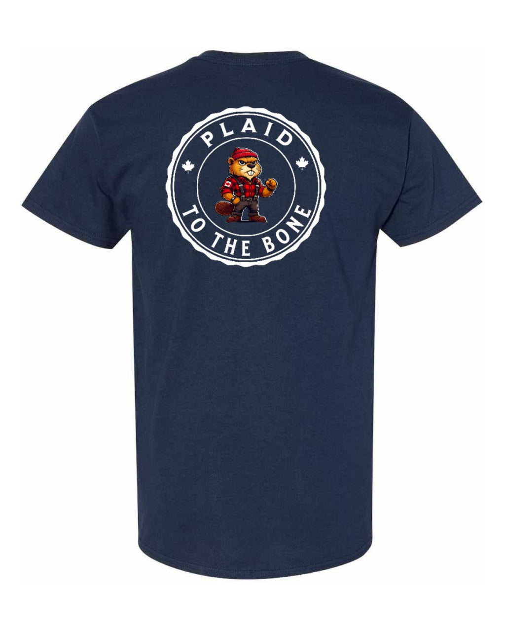 Plaid to the Bone Beaver Left Chest & Back Men's Tee