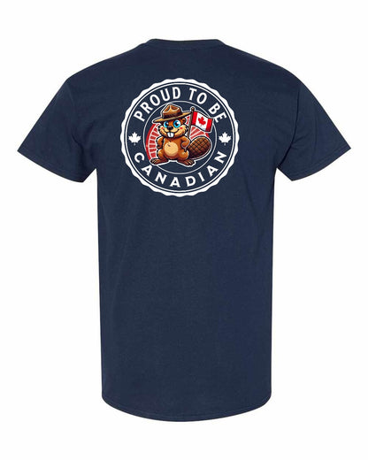 Proud to Be Canadian Beaver Left Chest & Back Men's Tee - Gildan Canada (sewn Internationally)