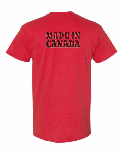 Made in Canada Plaid Background Left Chest and Back Men's Tee