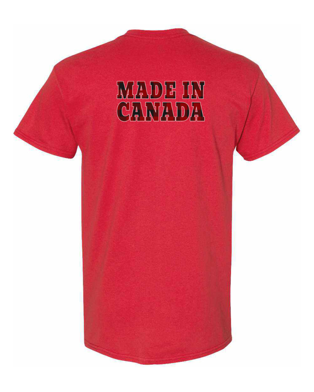 Made in Canada Plaid Background Left Chest and Back Men's Tee