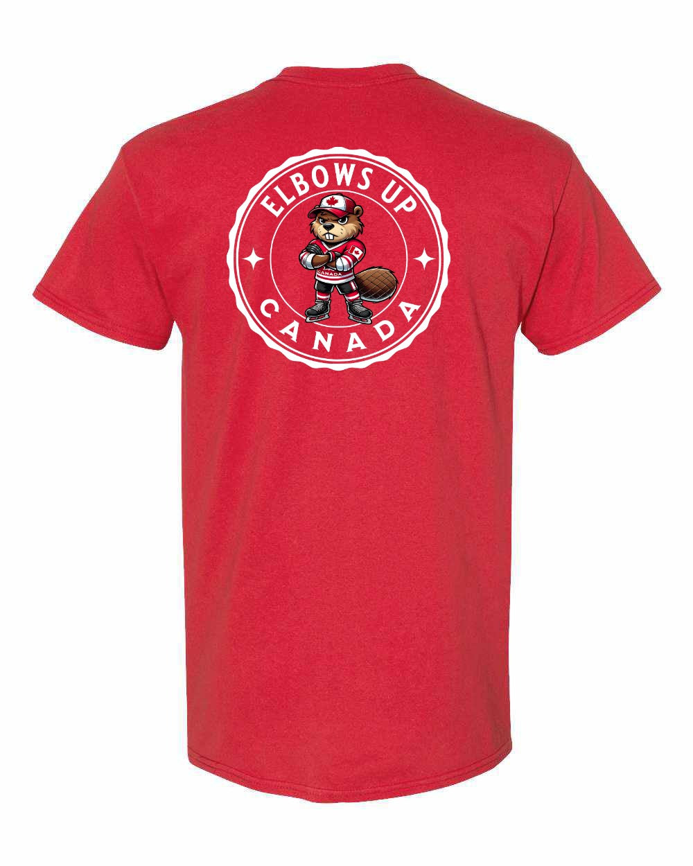 Elbows Up Beaver Left Chest & Back Men's Tee - Gildan Canada (sewn Internationally)