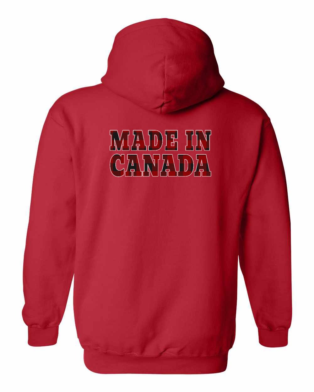 Made in Canada Plaid Background Left Chest and Back Pullover - Gildan Canada (sewn Internationally)