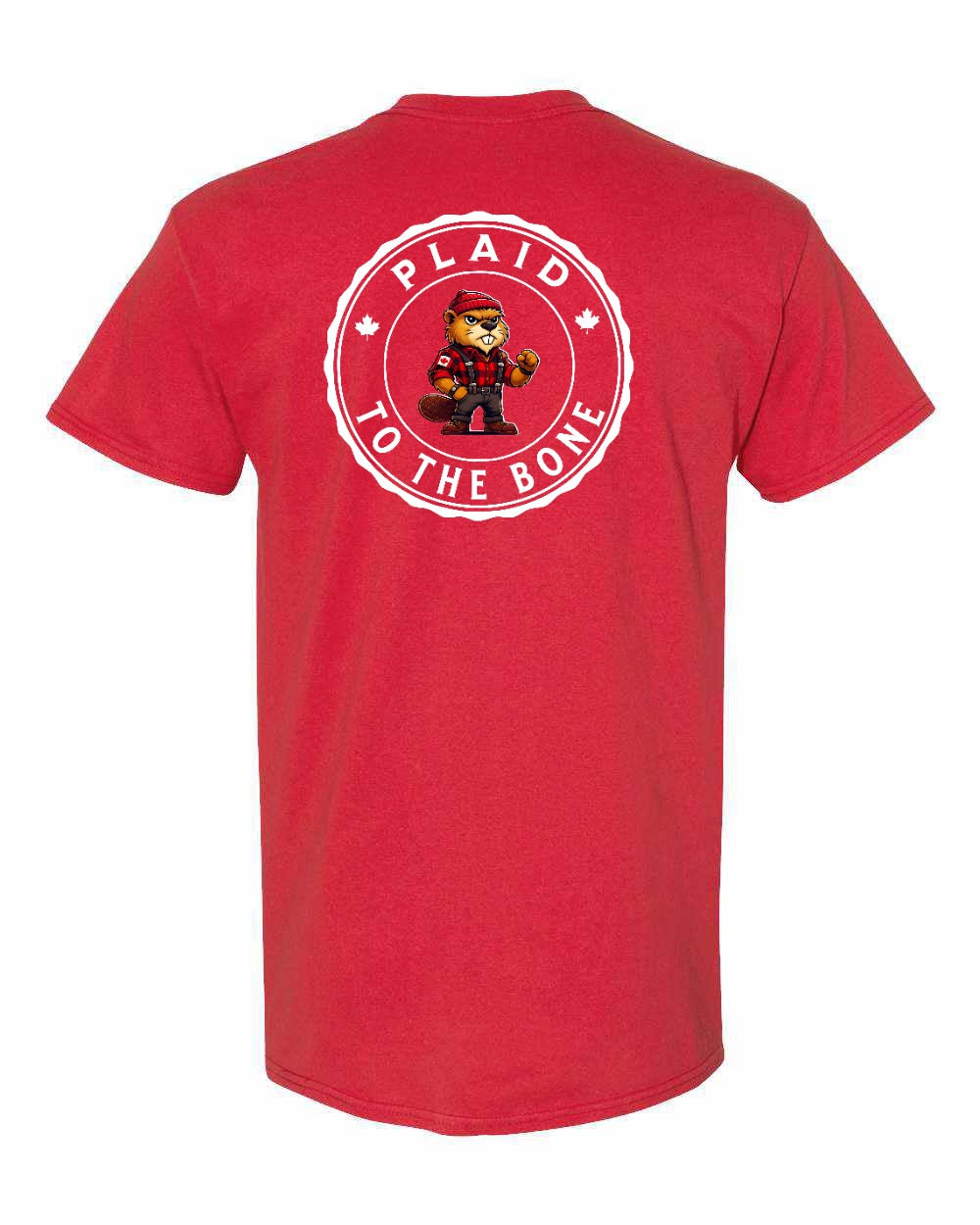 Plaid to the Bone Beaver Left Chest & Back Men's Tee - Gildan Canada (sewn Internationally)