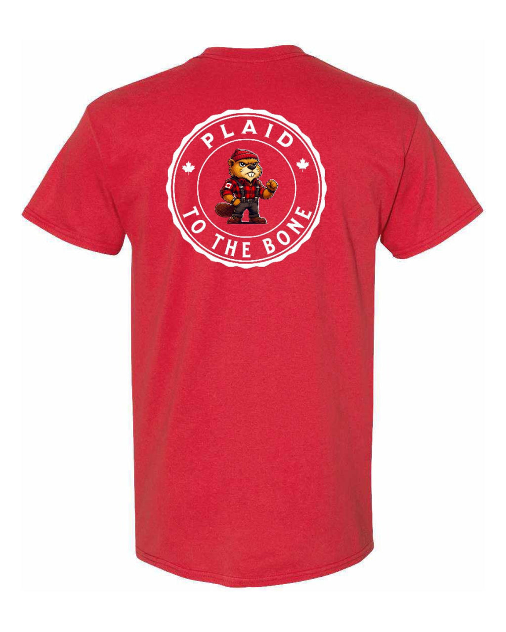 Plaid to the Bone Beaver Left Chest & Back Men's Tee