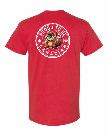 Proud to Be Canadian Beaver Left Chest & Back Men's Tee - Gildan Canada (sewn Internationally)