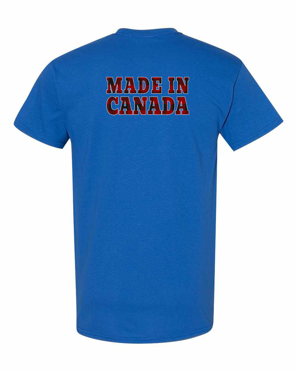 Made in Canada Plaid Background Left Chest and Back Men's Tee