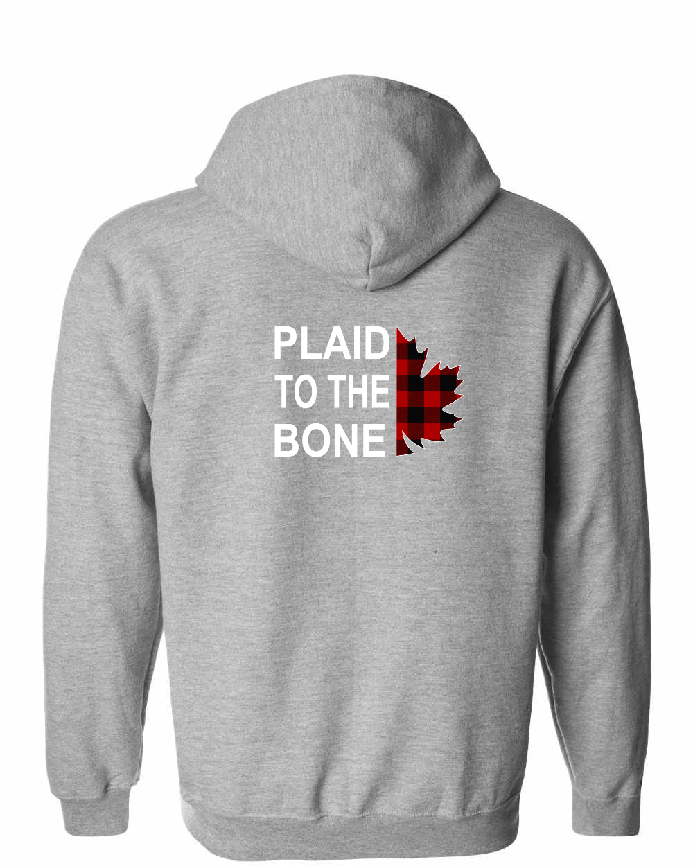 Plaid to the Bone Stacked Leaf Left Chest and Back Zip Hoodie