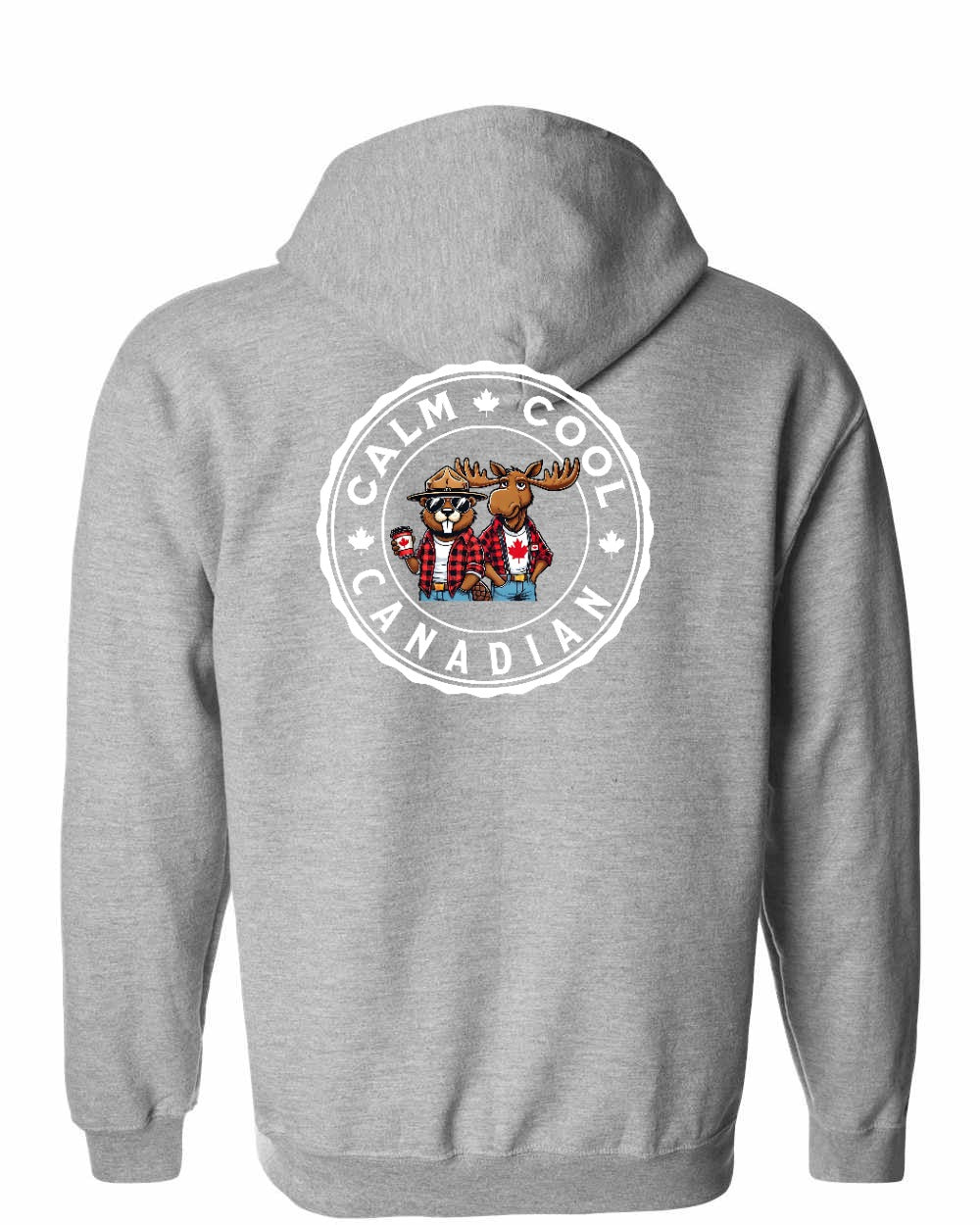 Calm Cool Moose and Beaver Left Chest and Back Zip Hoodie - Gildan Canada (sewn Internationally)