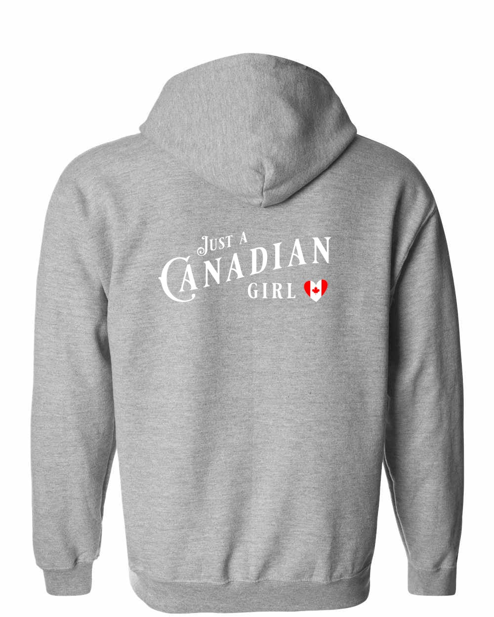 Just A Canadian Girl (Heart Flag Full) Left Chest and back Zip Hoodie - Gildan Canada (sewn Internationally)