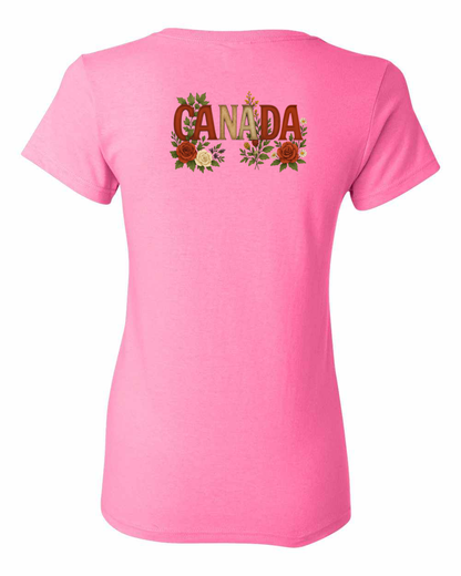 Canada Rose Design Tee Left Chest and Back Women's Tee - Gildan Canada (sewn Internationally)