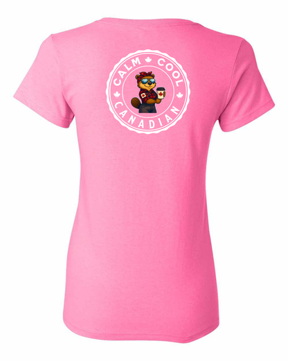 Calm Cool Canadian Rosie Sunglasses Left Chest and Back Women's Tee - Gildan Canada (sewn Internationally)
