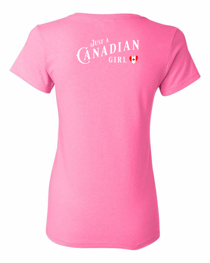 Just a canadian girl heart flag Left Chest and Back Women's Tee - Gildan Canada (sewn Internationally)