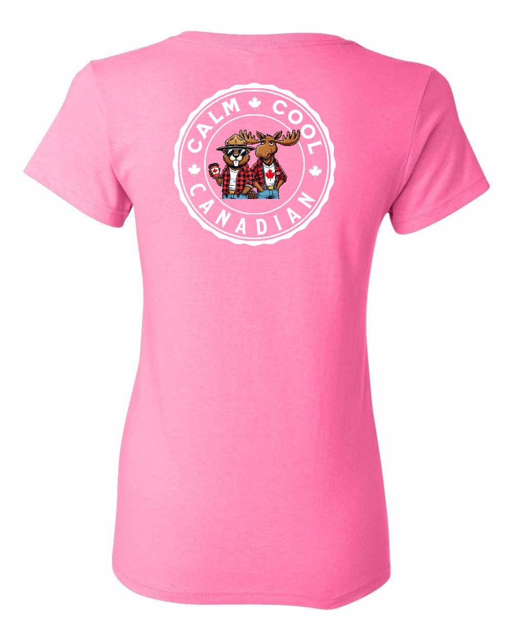 Calm Cool Canadian Beaver and Moose Left Chest and Back Women's Tee - Gildan Canada (sewn Internationally)