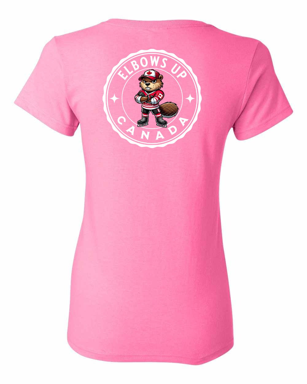 Elbows Up Beaver Left Chest and Back Women's Tee - Gildan Canada (sewn Internationally)