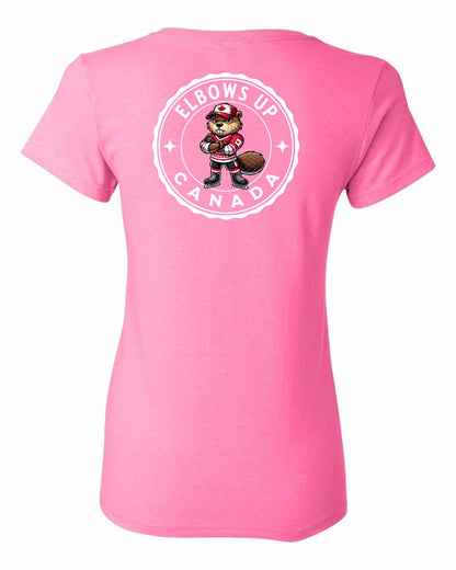 Elbows Up Beaver Left Chest and Back Women's Tee - Gildan Canada (sewn Internationally)
