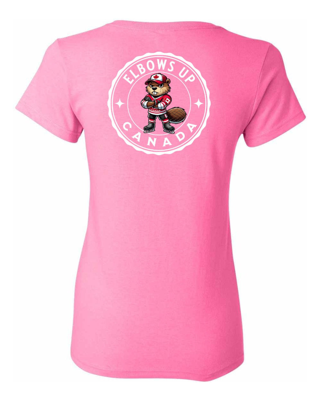 Elbows Up Beaver Left Chest and Back Women's Tee