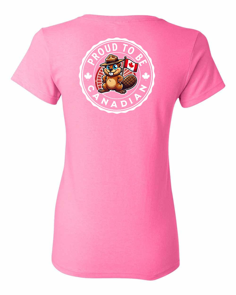 Proud to be Canadian Beaver Left Chest and Back Women's Tee - Gildan Canada (sewn Internationally)
