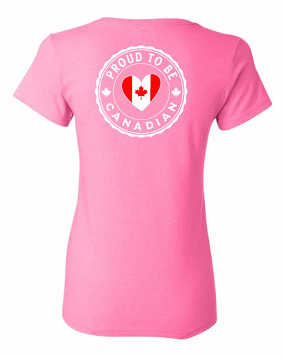 Proud to Be Canadian Heart Left Chest And Back Women's Tee - Gildan Canada (sewn Internationally)