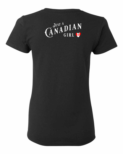 Just a canadian girl heart flag Left Chest and Back Women's Tee - Gildan Canada (sewn Internationally)