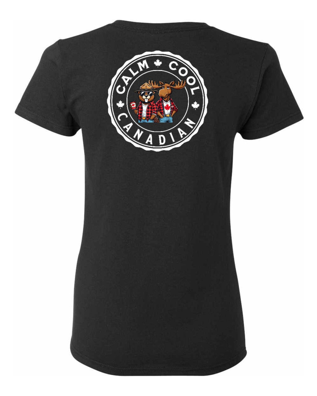 Calm Cool Canadian Beaver and Moose Left Chest and Back Women's Tee