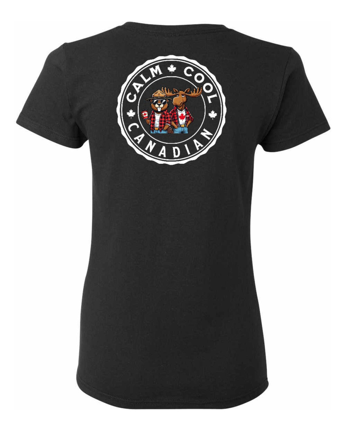 Calm Cool Canadian Beaver and Moose Left Chest and Back Women's Tee