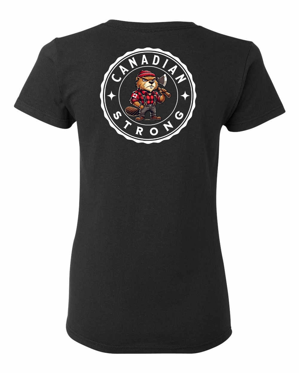 Canadian Strong Beaver Left Chest and Back Women's Tee - Gildan Canada (sewn Internationally)