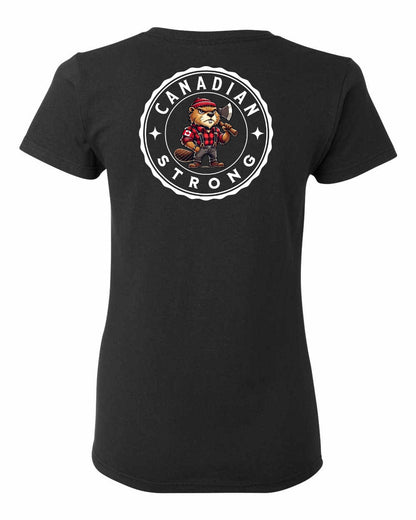 Canadian Strong Beaver Left Chest and Back Women's Tee - Gildan Canada (sewn Internationally)