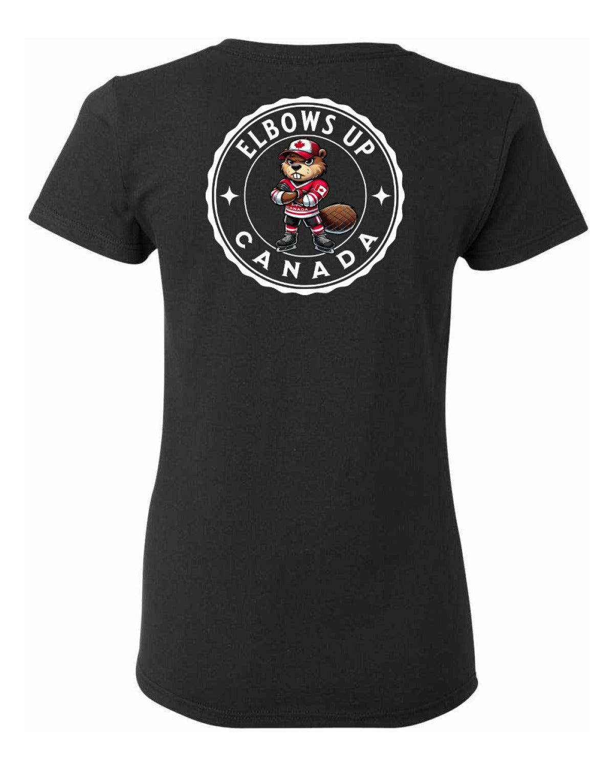 Elbows Up Beaver Left Chest and Back Women's Tee