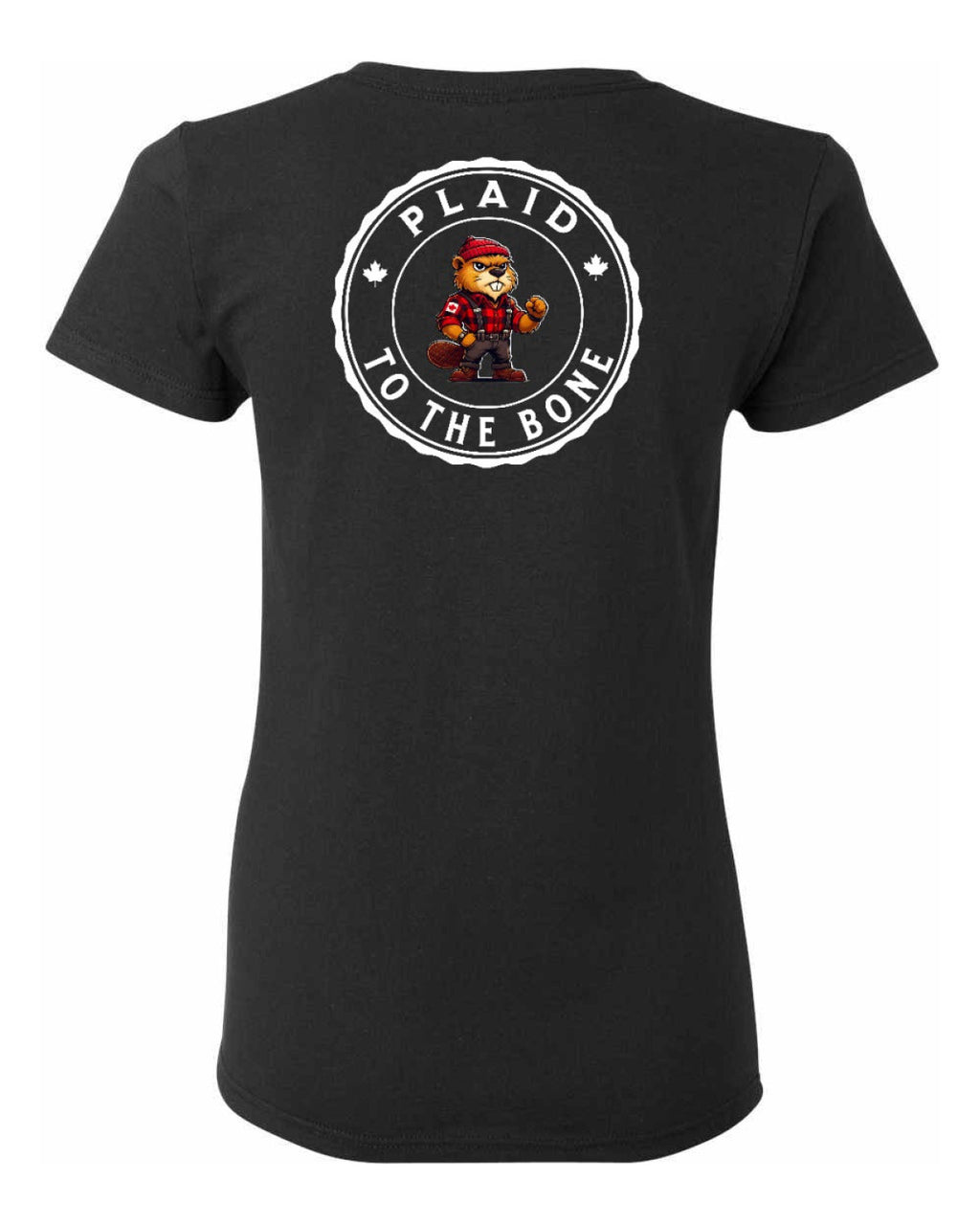 Plaid to the Bone Beaver Left Chest And Back Women's Tee