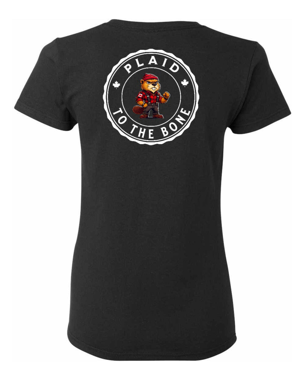 Plaid to the Bone Beaver Left Chest And Back Women's Tee