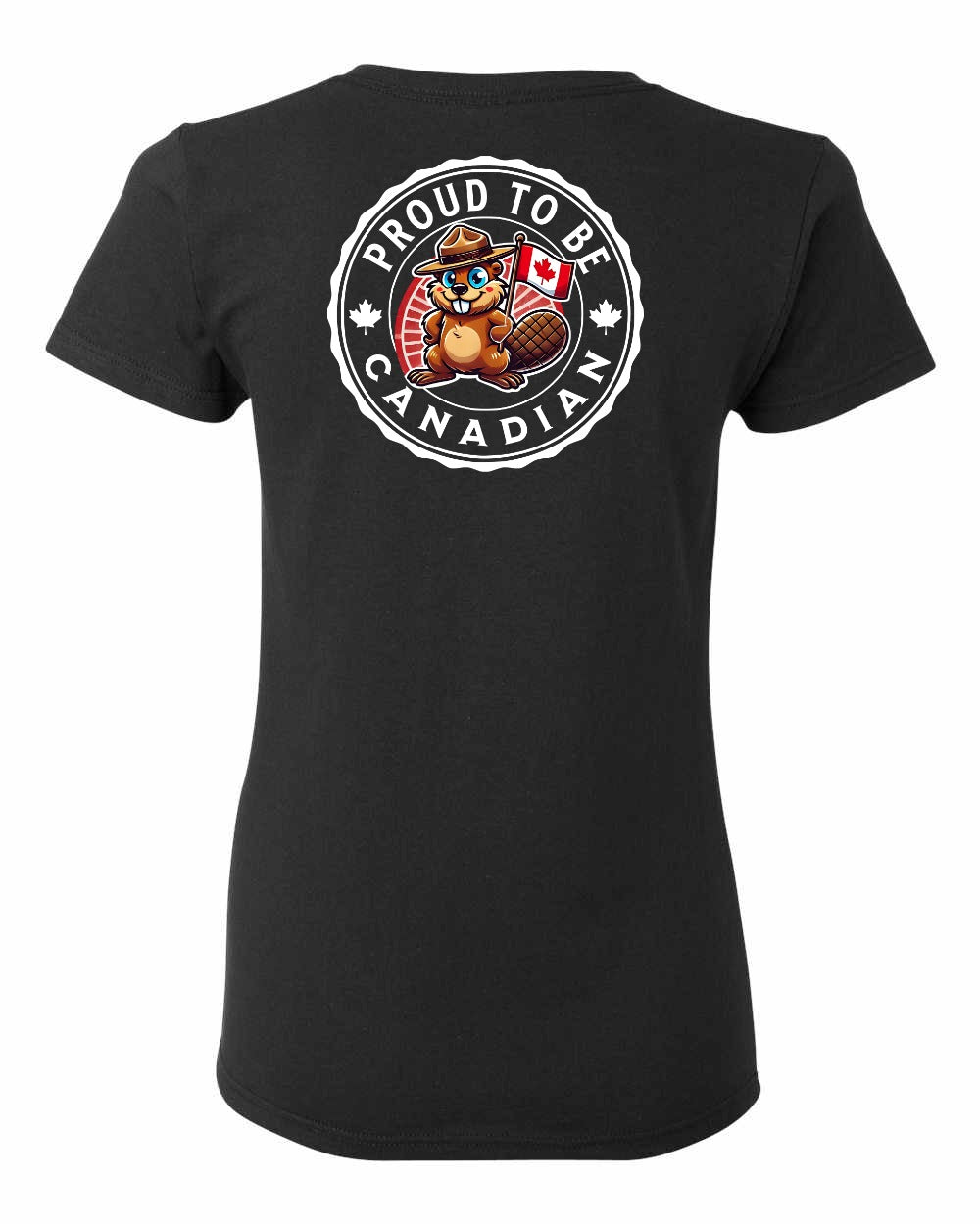 Proud to be Canadian Beaver Left Chest and Back Women's Tee - Gildan Canada (sewn Internationally)