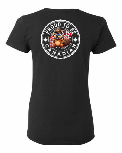 Proud to be Canadian Beaver Left Chest and Back Women's Tee - Gildan Canada (sewn Internationally)