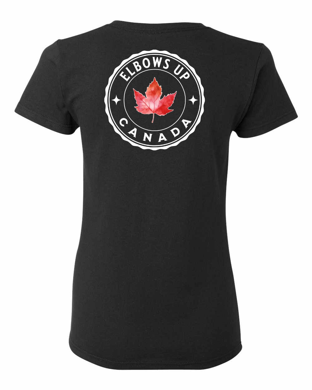 Elbows Up Leaf Left Chest and Back Women's Tee - Gildan Canada (sewn Internationally)