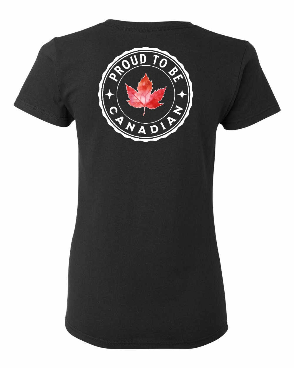 Proud to be Canadian Leaf Left Chest and Back Women's Tee - Gildan Canada (sewn Internationally)
