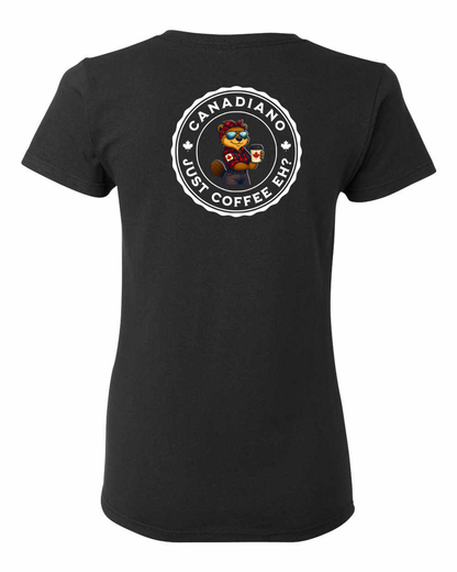 Canadiano Just Coffee eh! Rosie Sunglasses Left Chest and Back Women's Tee - Gildan Canada (sewn Internationally) (Copy)