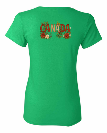 Canada Rose Design Tee Left Chest and Back Women's Tee - Gildan Canada (sewn Internationally)