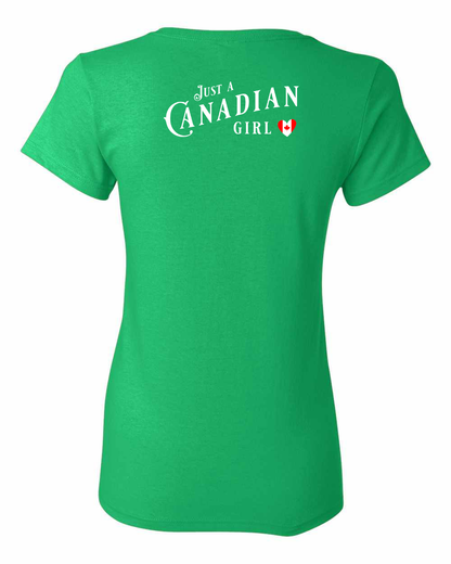 Just a canadian girl heart flag Left Chest and Back Women's Tee - Gildan Canada (sewn Internationally)