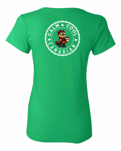 Calm Cool Canadian Rosie Sunglasses Left Chest and Back Women's Tee - Gildan Canada (sewn Internationally)