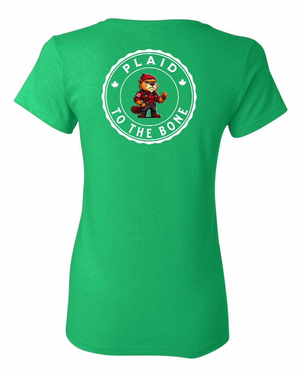 Plaid to the Bone Beaver Left Chest And Back Women's Tee - Gildan Canada (sewn Internationally)