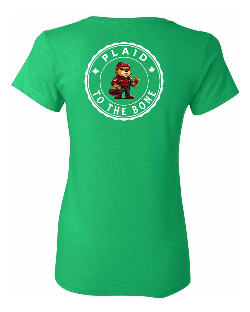 Plaid to the Bone Beaver Left Chest And Back Women's Tee