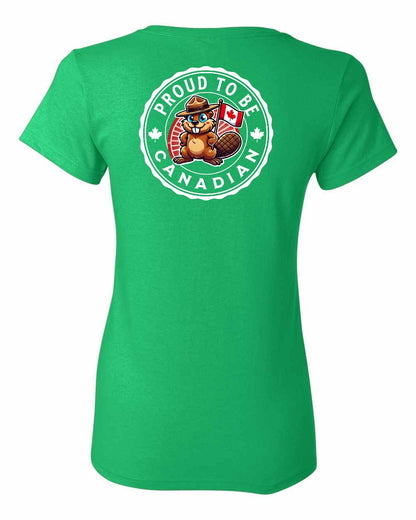 Proud to be Canadian Beaver Left Chest and Back Women's Tee - Gildan Canada (sewn Internationally)